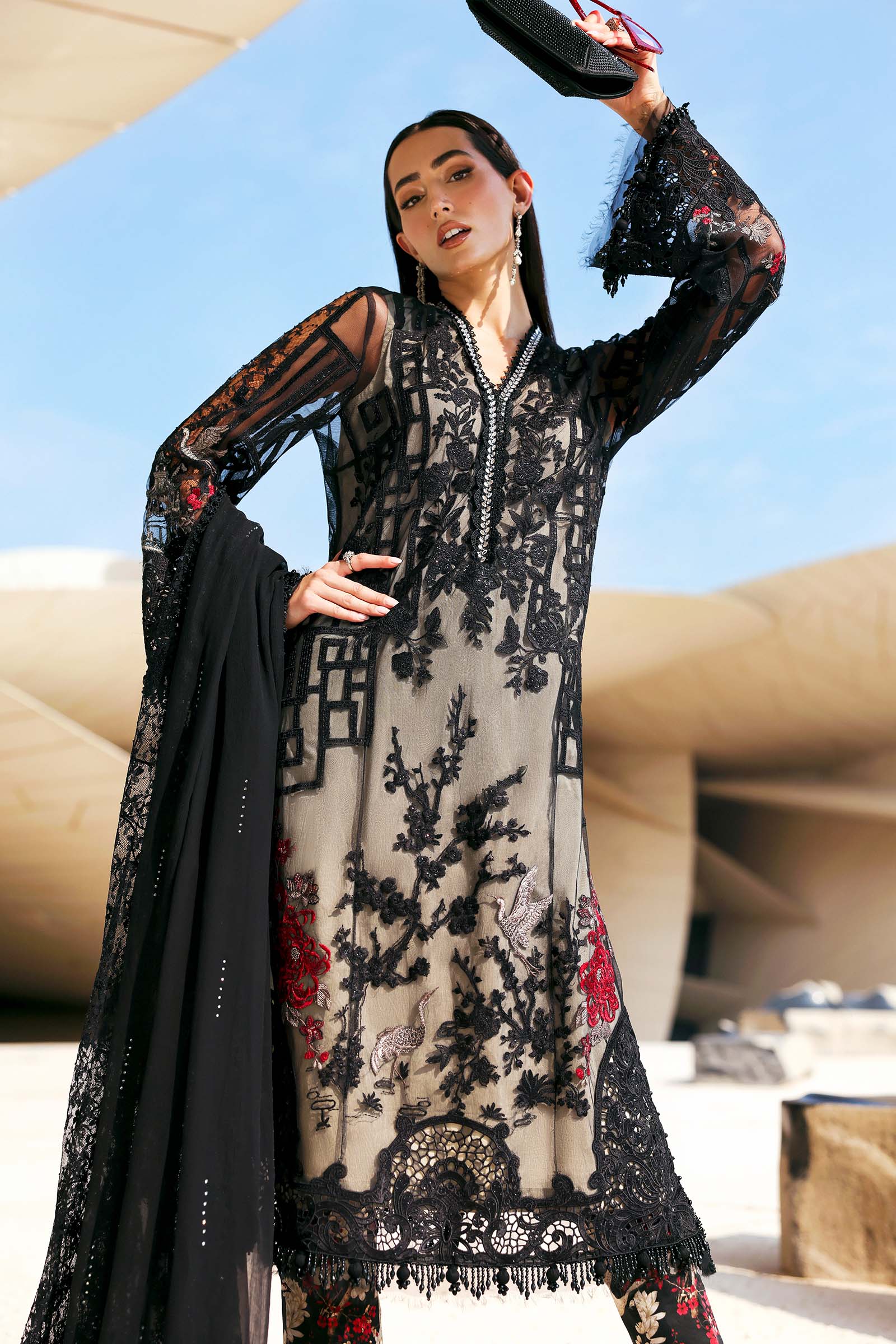 AFA - MARIA B - 3 Pc Unstitched Embroidered Net Suit - 190
