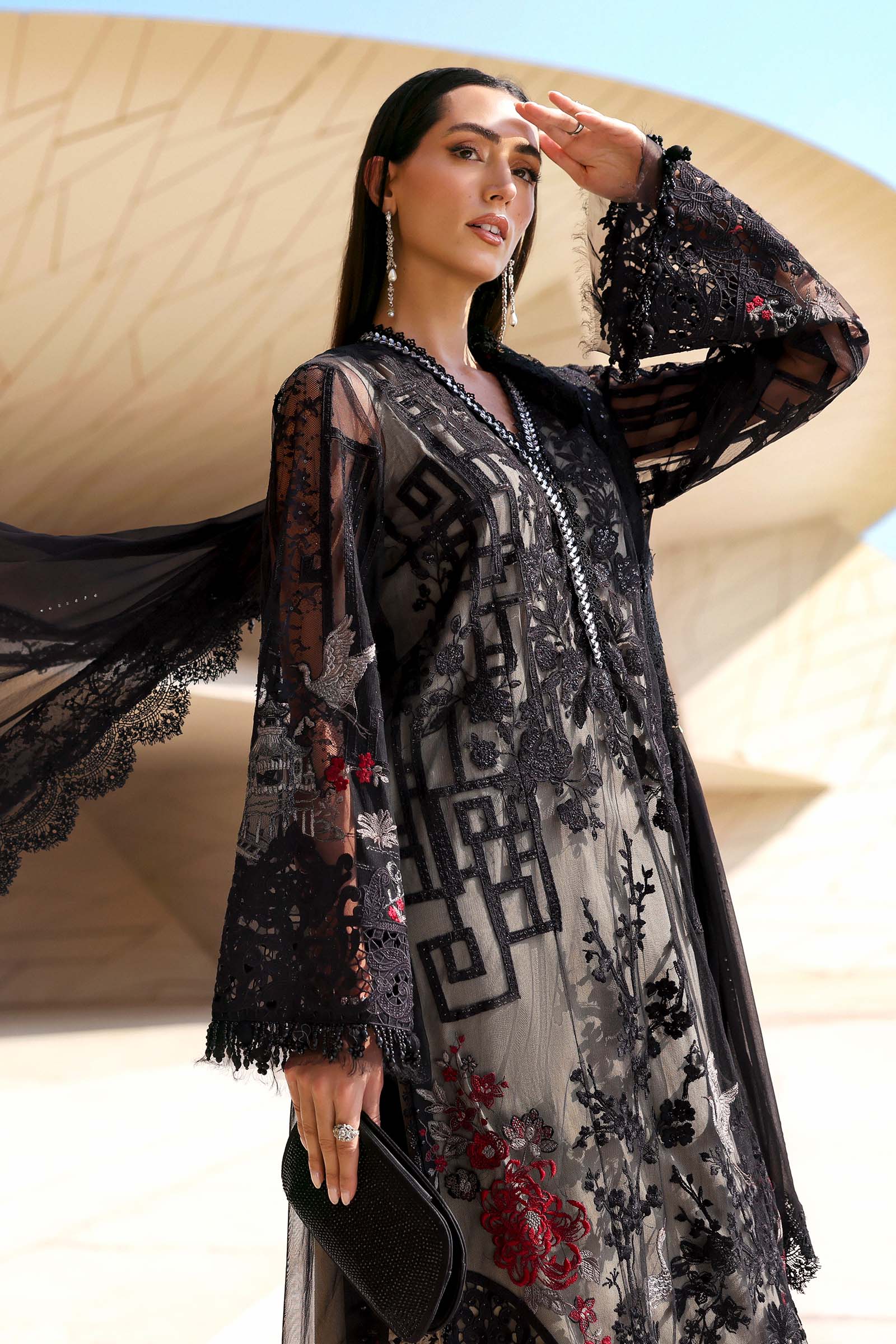 AFA - MARIA B - 3 Pc Unstitched Embroidered Net Suit - 190