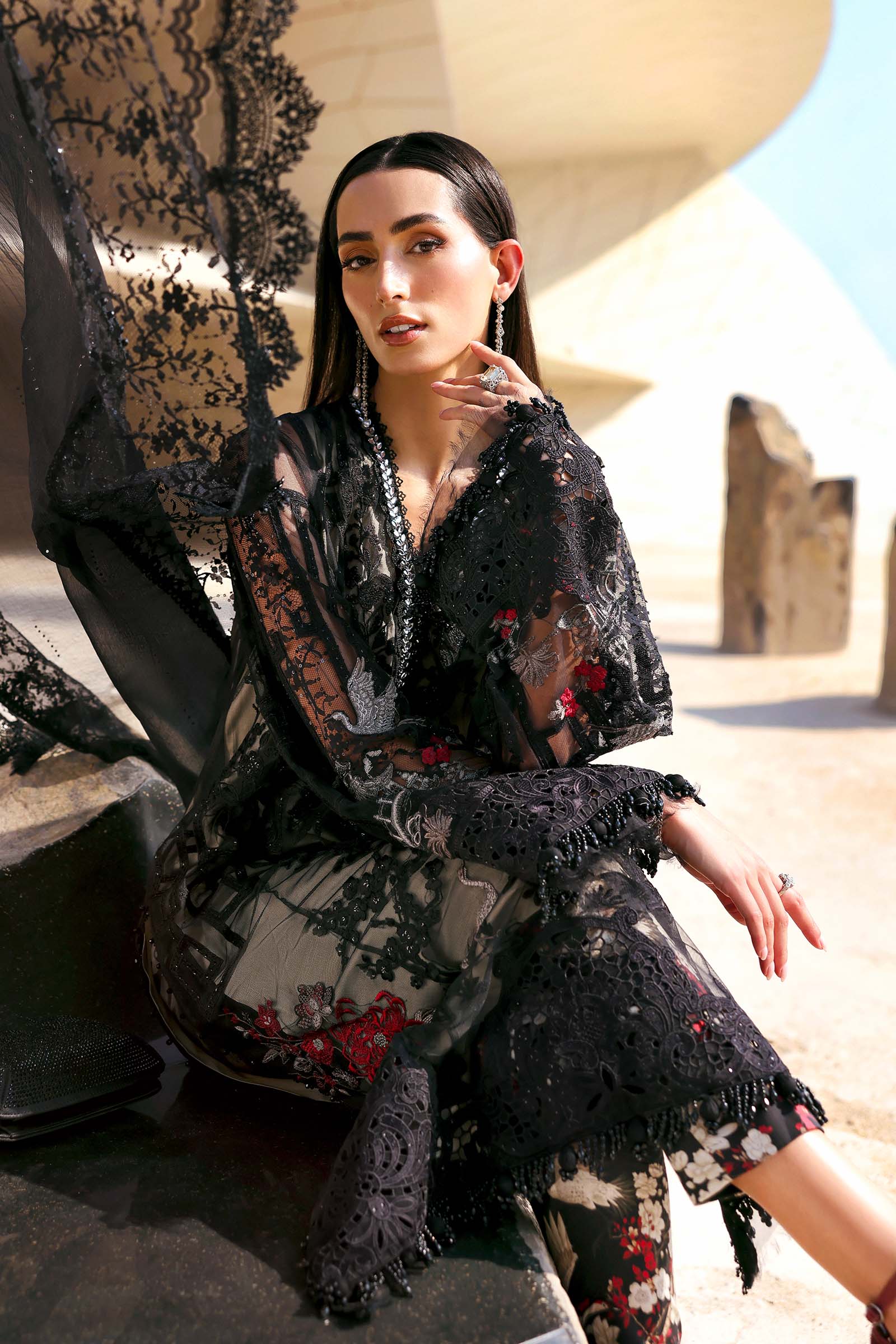 AFA - MARIA B - 3 Pc Unstitched Embroidered Net Suit - 190