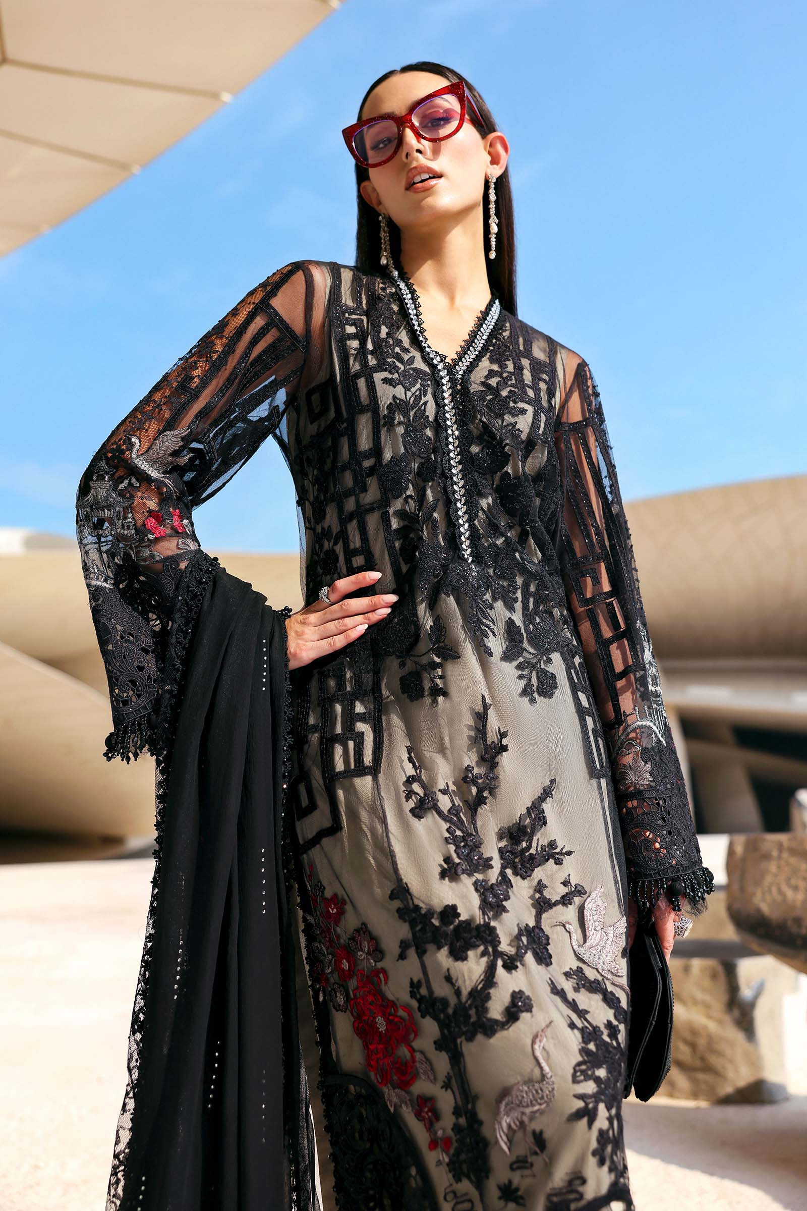 AFA - MARIA B - 3 Pc Unstitched Embroidered Net Suit - 190