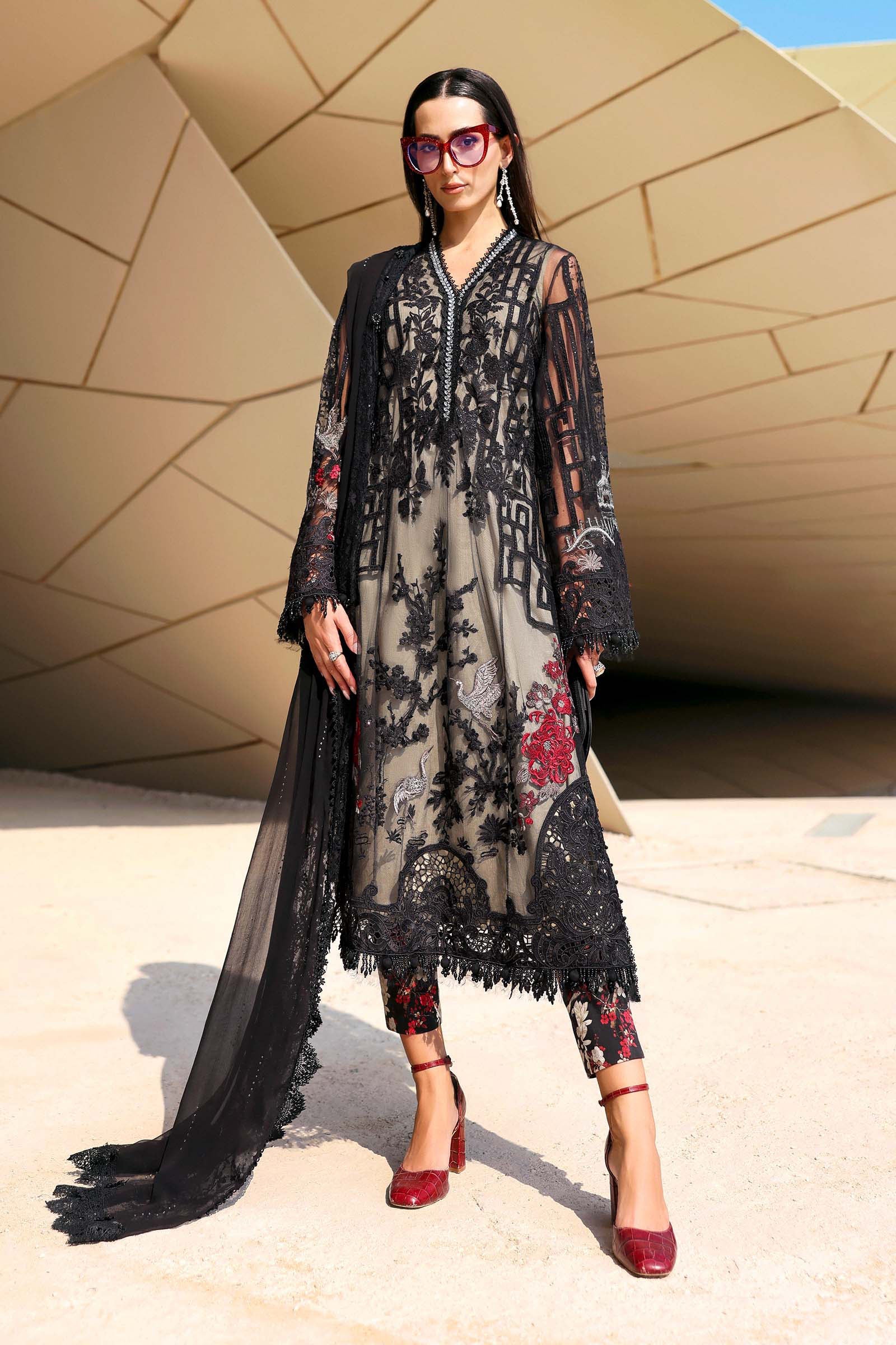 AFA - MARIA B - 3 Pc Unstitched Embroidered Net Suit - 190