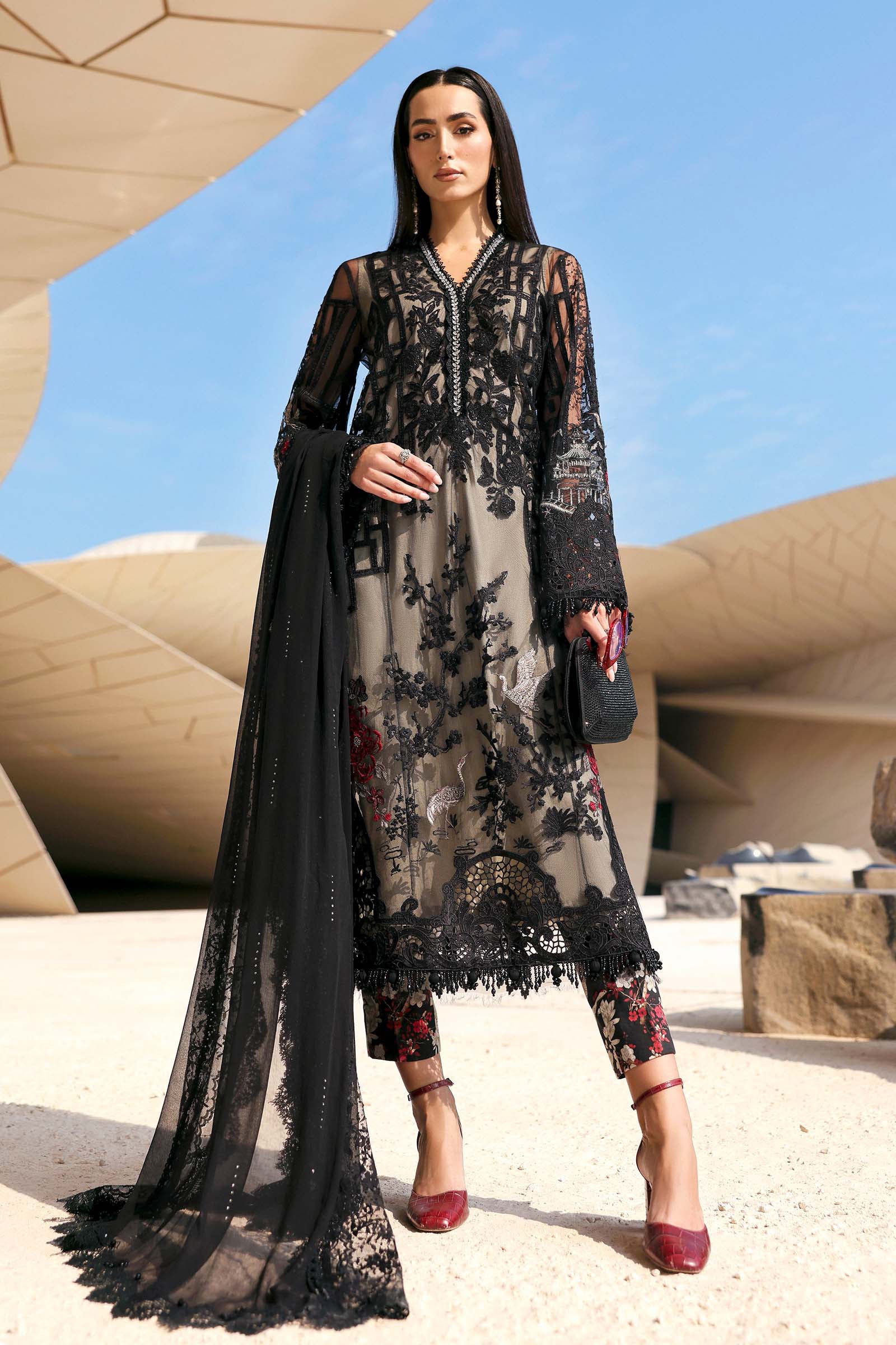 AFA - MARIA B - 3 Pc Unstitched Embroidered Net Suit - 190