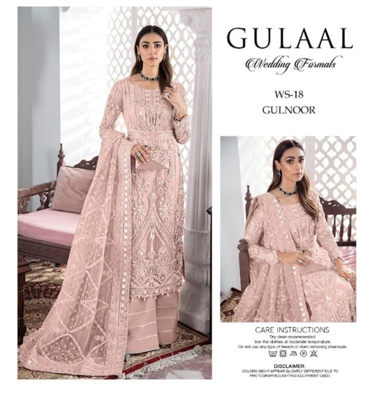 AFA - Gulaal - Peach - Gulnoor Embroidered Net 3-Pc Suit WS-18 - 127